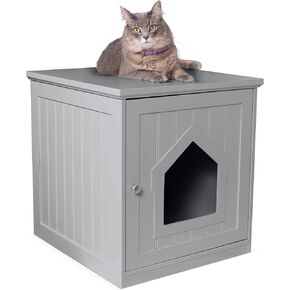 BirdRock Home Decorative Cat House & Side Table - Cat Home Covered Nightstand - Indoor Pet Crate - Litter Box Enclosure - Hooded Hidden Pet Box - Cats Furniture Cabinet - Kitty Washroom