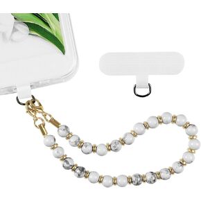 Marble Beaded Phone Wrist Strap, Phone Chain Strap with Tether Tab Hands-Free Wrist Strap Phone Chain Strapfor Women（Marble White）