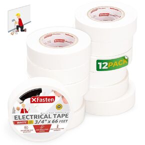 XFasten White Electrical Tape 3/4 Inch x 66ft 12-Pack UL/CSA Listed High Heat Electric Tape White Electrical Tape White Electrical Tape Bulk Electricians Tape Electrical Tape Waterproof White Tape