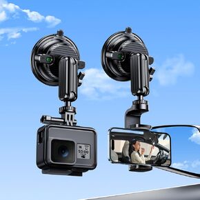 Suction Cup Mount for GoPro Camera Phone Holder, Rotatable Anti-Shake Suction Cup Camera Mount for Car, Windshield Suction Cup Mount for GoPro Hero 12/11/10/9 Insta360 X3 DJI Action Camera
