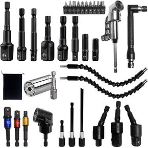 مجموعة تمديد لقم المثقاب المرنة مكونة من 33 قطعة، مع ملحق مثقاب بزاوية يمنى 105 درجة، وموسع لقمة المثقاب، ومحولات مقبس سداسية مقاس 1/4 3/8 1/2 بوصة، وامتداد لقمة مثقاب قابلة للانحناء، ومجموعة لقم مفك البراغي in Kuwait