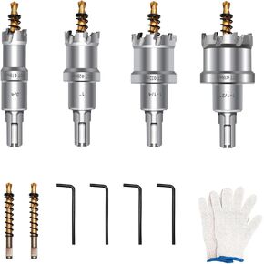 4PCS Hole Saw for Metal, 3/4″-1-1/2″Inches TCT Metal Hole Saw Kit, Heavy Duty Metal Hole Cutters for Metal Stainless Steel Iron Wood Plastic, with 2 Titanium-Plated Pilot Drill Bits