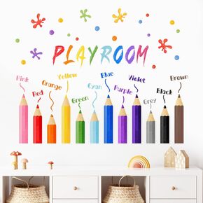 Mfault Playroom Colorful Pencils Wall Decals Stickers, Watercolor Paint Educational Nursery Decorations Kids Bedroom Art, Neutral Toddler Boy Girl Baby Living Room Classroom Decor