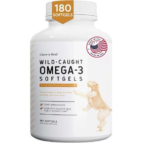 Omega 3 Fish Oil for Dogs - 180 Softgel Capsules for Healthy Skin and Coat - 1000 mg Dog Fish Oil Pills for Shedding, Dry Itching Skin, and Hot Spots