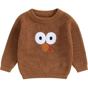 Toddler Thanksgiving Outfit Baby Boy Girl Chunky Knit Sweater Turkey Embroidery Warm Knitwear Fall Winter Clothes