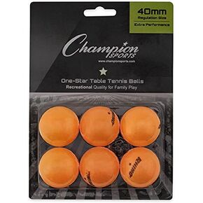 Champion Sports 1 Star Table Tennis Ball Pack - White Ping Pong Balls, Set of 6, with 40mm Seamless Design - Recreation Table Tennis Equipment, Accessories