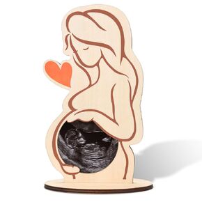 Pregnant Woman Picture Frame, Length 7 Inch Wooden Pregnant Photo Frame Baby Heart Sign Picture Frame Gift for Pregnant Women Wife New Parents