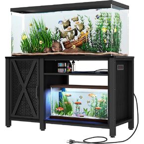DWVO Heavy Duty Metal Aquarium Stand with Power Outlets, Cabinet for Fish Tank Accessories Storage - Suitable for 55-75 Gallon Fish Tank Stand, Turtle Tank, Reptile Terrarium, 860LBS Capacity, Black