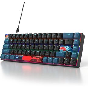 Compact 65% Mechanical Gaming Keyboard, LED Backlit Linear Red Switches Wired Mini Keyboard for Laptop Desktop PC Gamers/Win/Mac/PS4/5/Xbox（68 Monster-B）