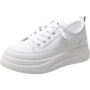 Women's Comfortable Platform Thick Sole White Sneakers Fashion Casual Low Top Lace Up Soft Non-Slip Walking Shoes