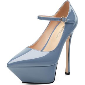 ROSERWISH Platform Heels for Women Pointed Toe Stiletto Pumps High Heels Closed Toe Ankle Strap Mary Janes Patent 6 Inch Wedding Party Nightclub Dress Shoes