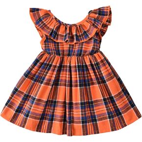 Toddler Girls Thanksgiving Dress Outfits Infant Baby Girl Orange Plaid A-line Vintage Casual Dress