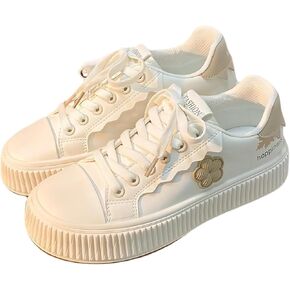 Floral Decor Platform Shoes Fashion Chunky Sneakers for Women Trendy Casual Aesthetic White Shoes Low Top