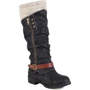 Women's Knee High Boots Knight Boots,Chunky Low Heel Non-Slip Western Boots with Zipper Metal Buckle Stretch Boots