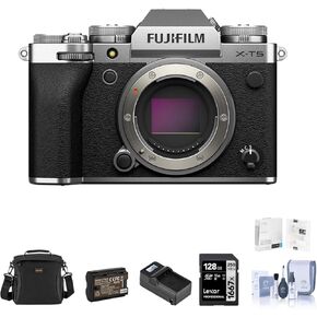 Fujifilm X-T5 Mirrorless Camera, Silver Bundle with 128GB SD Card, Shoulder Bag, Extra Battery, Charger, Screen Protector, Cleaning Kit in Saudi Arabia