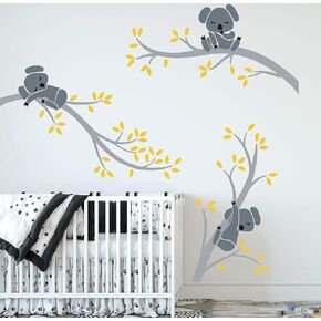 Three Koalas Tree Branches Wall Decal Wall Sticker Baby Nursery Decor Kids Room Decoration (White+Pink)