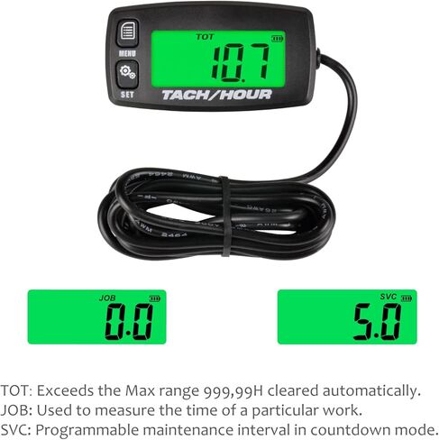 JR-HM032A Self Powered Digital Tach/Inductive/Maintenance/Waterproof/Backlit/Shutdown Hour Meter,Battery Replaceable,for Lawn Mower Tractor Generators and Pneumatic Equipment (1) in Kuwait