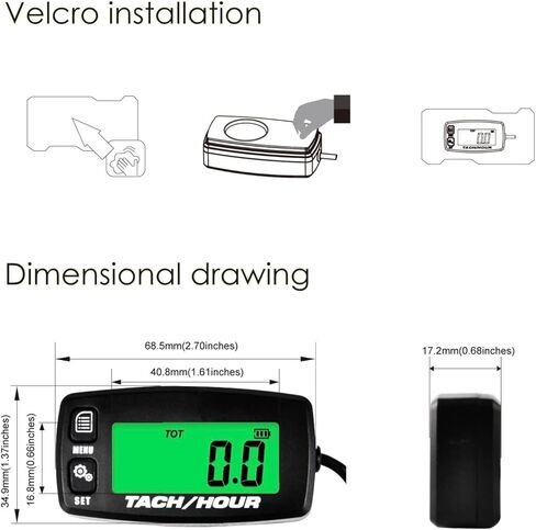 JR-HM032A Self Powered Digital Tach/Inductive/Maintenance/Waterproof/Backlit/Shutdown Hour Meter,Battery Replaceable,for Lawn Mower Tractor Generators and Pneumatic Equipment (1) in Kuwait