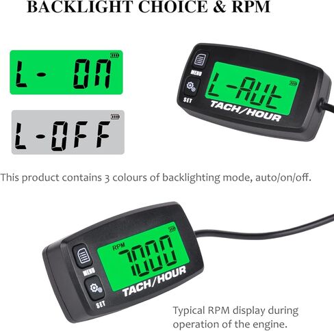 JR-HM032A Self Powered Digital Tach/Inductive/Maintenance/Waterproof/Backlit/Shutdown Hour Meter,Battery Replaceable,for Lawn Mower Tractor Generators and Pneumatic Equipment (1) in Kuwait