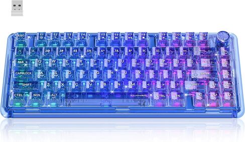 Wireless Mechanical Gaming Keyboard, Full Transparent RGB Backlit 80 Keys Gasket Hot Swap Linear Switch Quiet Keyboard with Multimedia Knob, 4000mAh Battery, 3 Modes BT5.0/2.4G/USB-C for WIN/MAC, Blue in Kuwait
