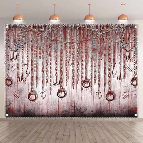 ZTHMOE 7x5ft Halloween Saw Them Backdrop Scary Old Dungeon Hanging Chains Hooks Photography Background Haunted House Horror Party Decorations Photo Props in Kuwait