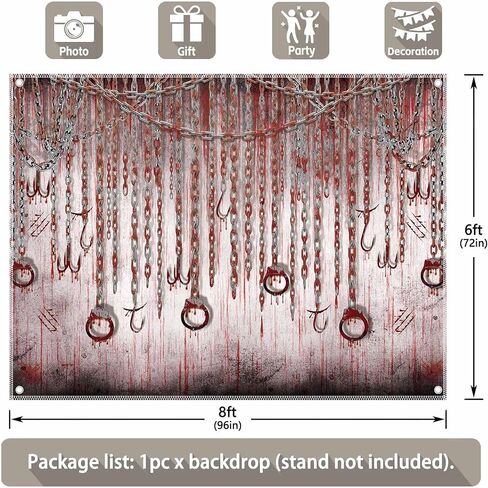 ZTHMOE 7x5ft Halloween Saw Them Backdrop Scary Old Dungeon Hanging Chains Hooks Photography Background Haunted House Horror Party Decorations Photo Props in Kuwait