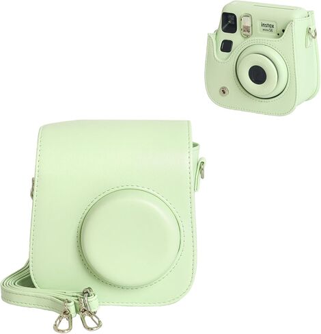 حافظة جلدية Mini SE، حافظة واقية متوافقة مع كاميرا Fujifilm Instax Mini SE/7+ الفورية، لتغطية Instax Mini SE مع حزام الكتف - كريمي أخضر in Kuwait