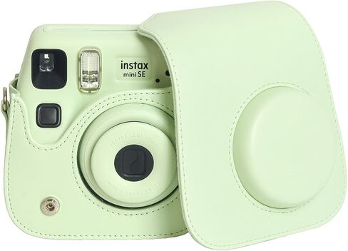 حافظة جلدية Mini SE، حافظة واقية متوافقة مع كاميرا Fujifilm Instax Mini SE/7+ الفورية، لتغطية Instax Mini SE مع حزام الكتف - كريمي أخضر in Kuwait