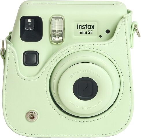 حافظة جلدية Mini SE، حافظة واقية متوافقة مع كاميرا Fujifilm Instax Mini SE/7+ الفورية، لتغطية Instax Mini SE مع حزام الكتف - كريمي أخضر in Kuwait