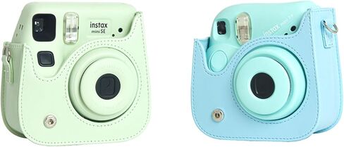 حافظة جلدية Mini SE، حافظة واقية متوافقة مع كاميرا Fujifilm Instax Mini SE/7+ الفورية، لتغطية Instax Mini SE مع حزام الكتف - كريمي أخضر in Kuwait