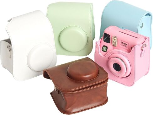 حافظة جلدية Mini SE، حافظة واقية متوافقة مع كاميرا Fujifilm Instax Mini SE/7+ الفورية، لتغطية Instax Mini SE مع حزام الكتف - كريمي أخضر in Kuwait