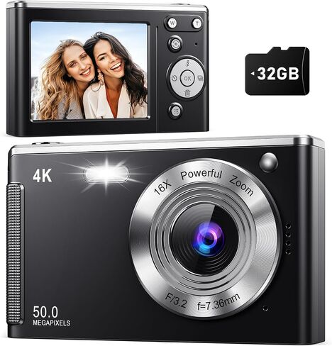 4K Digital Camera,Autofocus 50MP UHD Vlogging Camera for YouTube,Compact Camera with 16X Digital ZoomAnti-Shake,Travel Camera with 32GB Card, 2 Batteries for Beginners and Teens in Saudi Arabia