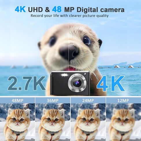 4K Digital Camera,Autofocus 50MP UHD Vlogging Camera for YouTube,Compact Camera with 16X Digital ZoomAnti-Shake,Travel Camera with 32GB Card, 2 Batteries for Beginners and Teens in Saudi Arabia