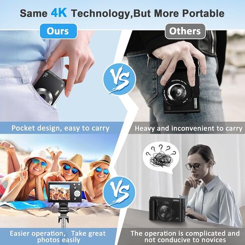 4K Digital Camera,Autofocus 50MP UHD Vlogging Camera for YouTube,Compact Camera with 16X Digital ZoomAnti-Shake,Travel Camera with 32GB Card, 2 Batteries for Beginners and Teens in Saudi Arabia