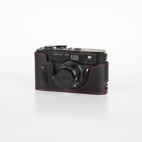 Black Leather with Red Stitching Half Case for Leica M5 Film camera with 2 lugs or 3 lugs in Saudi Arabia