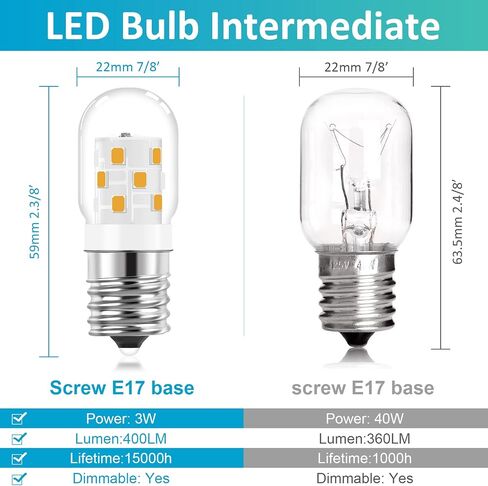 e17 led تحت الميكروويف فوق الموقد لمبة الضوء 125v الأجهزة 8206232a 40w المتوهجة المكافئة، e17 قاعدة متوسطة 3w لمبة الضوء عكس الضوء للثلاجات، غطاء محرك السيارة، ضوء النهار 4000k، 2 حزمة in Kuwait