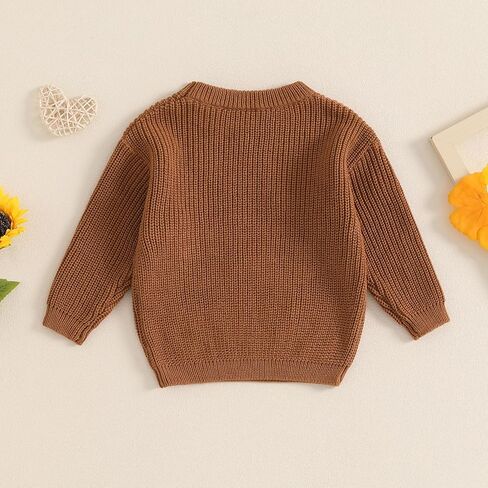 سترة منسوجة للأطفال البنات والأولاد الصغار، سترة لطيفة على شكل زهرة، رقبة دائرية، وأكمام طويلة، سترة كبيرة الحجم، سترة شتوية دافئة in Kuwait