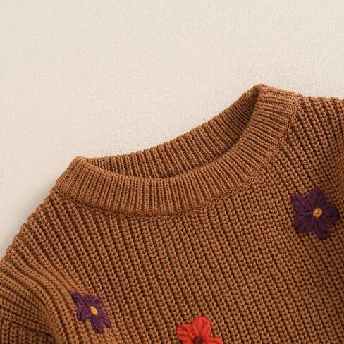 سترة منسوجة للأطفال البنات والأولاد الصغار، سترة لطيفة على شكل زهرة، رقبة دائرية، وأكمام طويلة، سترة كبيرة الحجم، سترة شتوية دافئة in Kuwait