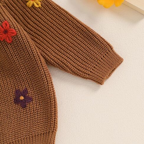 سترة منسوجة للأطفال البنات والأولاد الصغار، سترة لطيفة على شكل زهرة، رقبة دائرية، وأكمام طويلة، سترة كبيرة الحجم، سترة شتوية دافئة in Kuwait