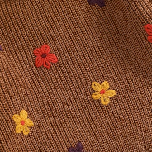 سترة منسوجة للأطفال البنات والأولاد الصغار، سترة لطيفة على شكل زهرة، رقبة دائرية، وأكمام طويلة، سترة كبيرة الحجم، سترة شتوية دافئة in Kuwait