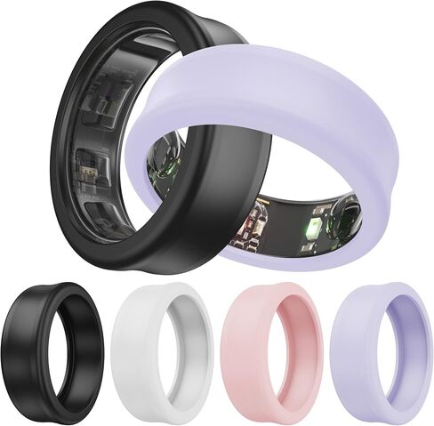 DDJ [4 Pack Ultra -Thin Cover for Samsung Galaxy Ring, Ring Protector for Oura Ring/RingConn Sizing Kit, Anti-Scratch Soft Silicone, Sizing S for Rings 5/6/7/8/9/10 (White/Black/Blue/Transparent) in Saudi Arabia