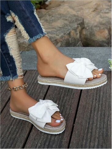 GORGLITTER Women's Bow Flat Sandals Vacation Open Toe Thick Sole Memory Foam Sandals in Saudi Arabia