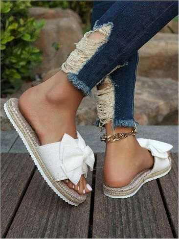 GORGLITTER Women's Bow Flat Sandals Vacation Open Toe Thick Sole Memory Foam Sandals in Saudi Arabia
