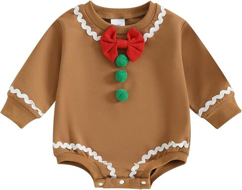 Newborn Baby Boy Girl Christmas Outfit Gingerbread Man Onesie Sweatshirt Bubble Romper Bodysuit Infant Xmas Clothes in Saudi Arabia