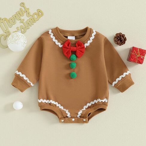 Newborn Baby Boy Girl Christmas Outfit Gingerbread Man Onesie Sweatshirt Bubble Romper Bodysuit Infant Xmas Clothes in Saudi Arabia