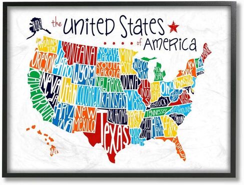 Stupell Industries Use Rainbow Typography Map On White Background Black Framed Wall Art, 16 x 20, Design by Artist Erica Billups in Saudi Arabia