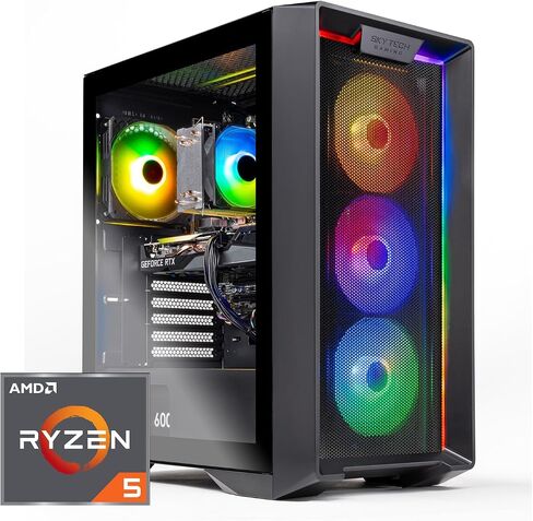 كمبيوتر سطح المكتب Skytech King 95 للألعاب، Ryzen 7 7700X 4.5 جيجا هرتز (5.4 جيجا هرتز Turbo Boost)، NVIDIA RTX 4070 Ti Super 16 جيجا GDDR6X، 1 تيرابايت Gen4 SSD، 32 جيجا DDR5 RAM 5600 RGB، 750 واط Gold PSU، ARGB AIO، Wi-Fi، Win 11 بيت in Kuwait