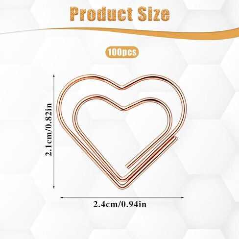 100 Pcs Gold Heart Paper Clips, Cute Love Shaped Paper Clips Small Paper Clamps Mini Metal Organizing Paperclips for Office Supplies Document Sorting Wedding Decoration Organizers Women (Gold) in Saudi Arabia