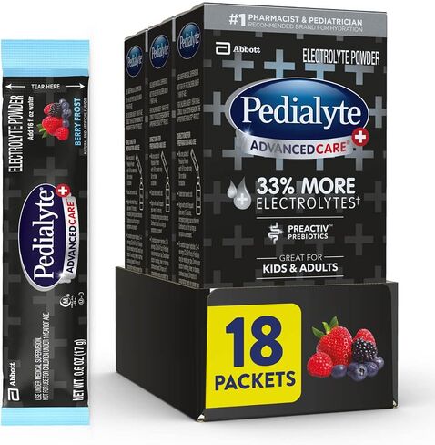 Pedialyte AdvancedCare Plus Electrolyte Powder, Strawberry Freeze, Has PreActiv Prebiotics, Electrolyte Drink, 100 Single-Serving Powder Packets in Saudi Arabia