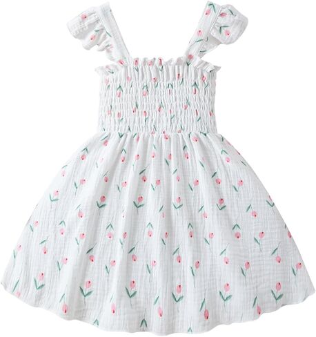 Toddler Girl Dress Cotton Summer Clothes Flower Dresses Ruffle Sleeveless Kids Little Girls Casual Sundress in Saudi Arabia